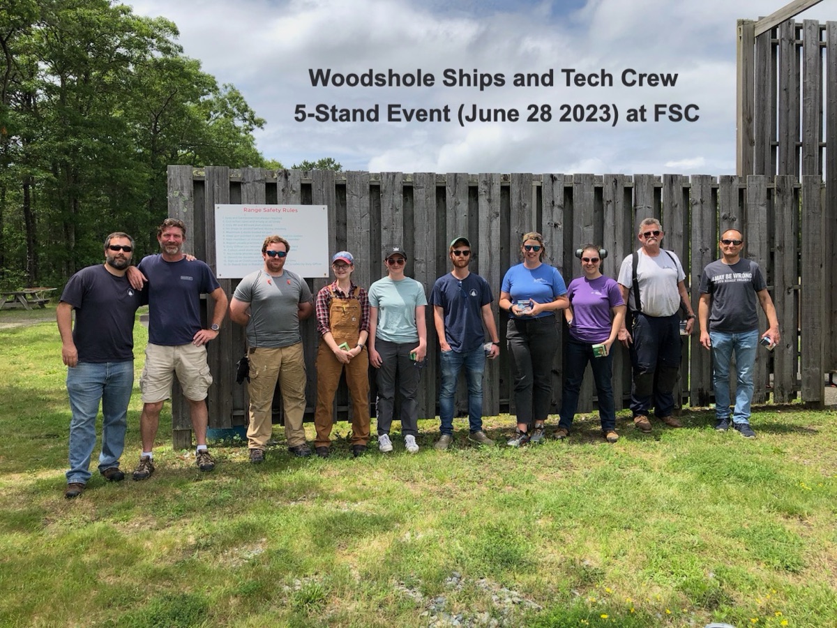 Woods Hole Ships and Tech Crew 5-Stand event at Falmouth Skeet Club, June 2023